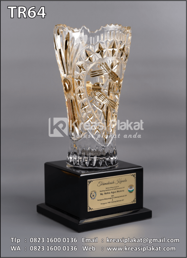 Piala Vas Bunga Kaca Clear Gold