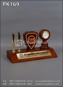 Plakat Kayu Jam Pen Holder PT Adonara Bakti Bangsa